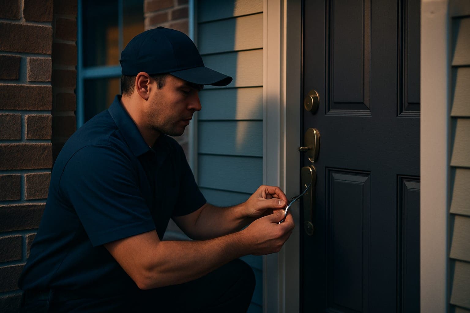 24 hour emergency locksmith responding to a night lockout call in Houston TX