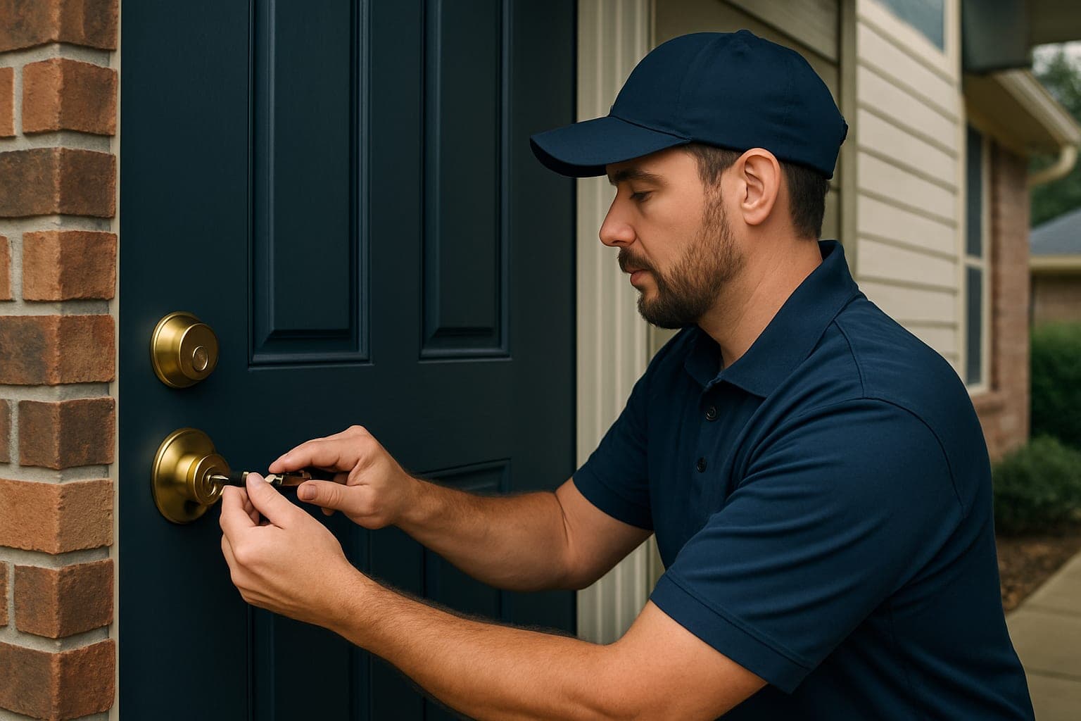 HTX Locks licensed locksmith installing a deadbolt on a Houston, TX home front door